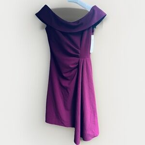 Aqua Off-the-Shoulder Asymmetrical Draped Bustier Burgundy Cocktail Dress 8